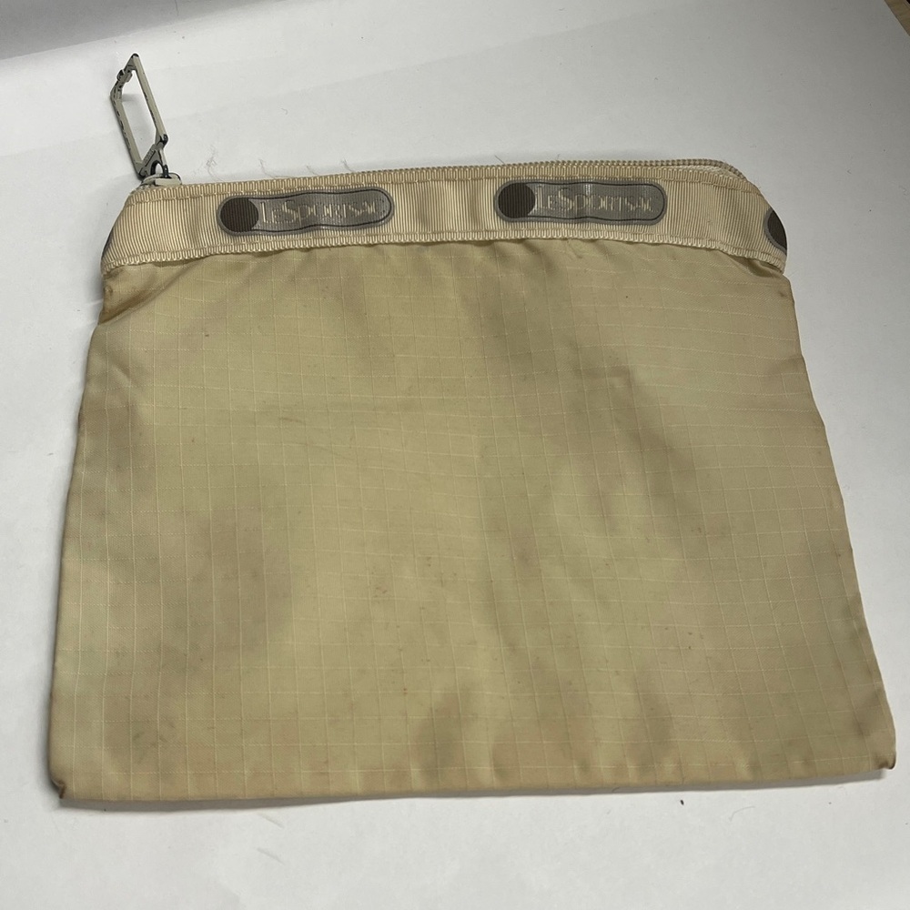 Vintage LeSportsac Bag Tan With White Logo Nylon Made In USA Zipper Pouch